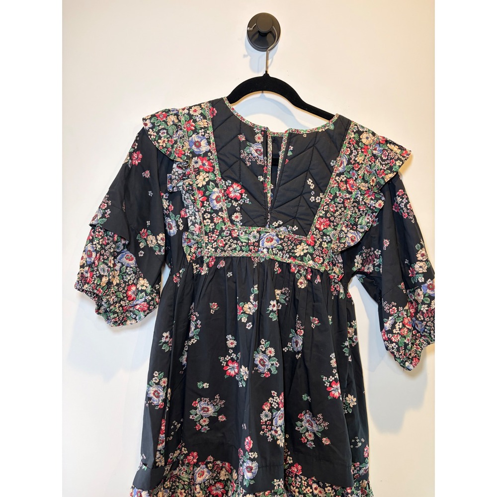 Hunter Bell New York Floral Quilted Ruffle Mini Dress Black Cotton XS - Picture 2 of 10